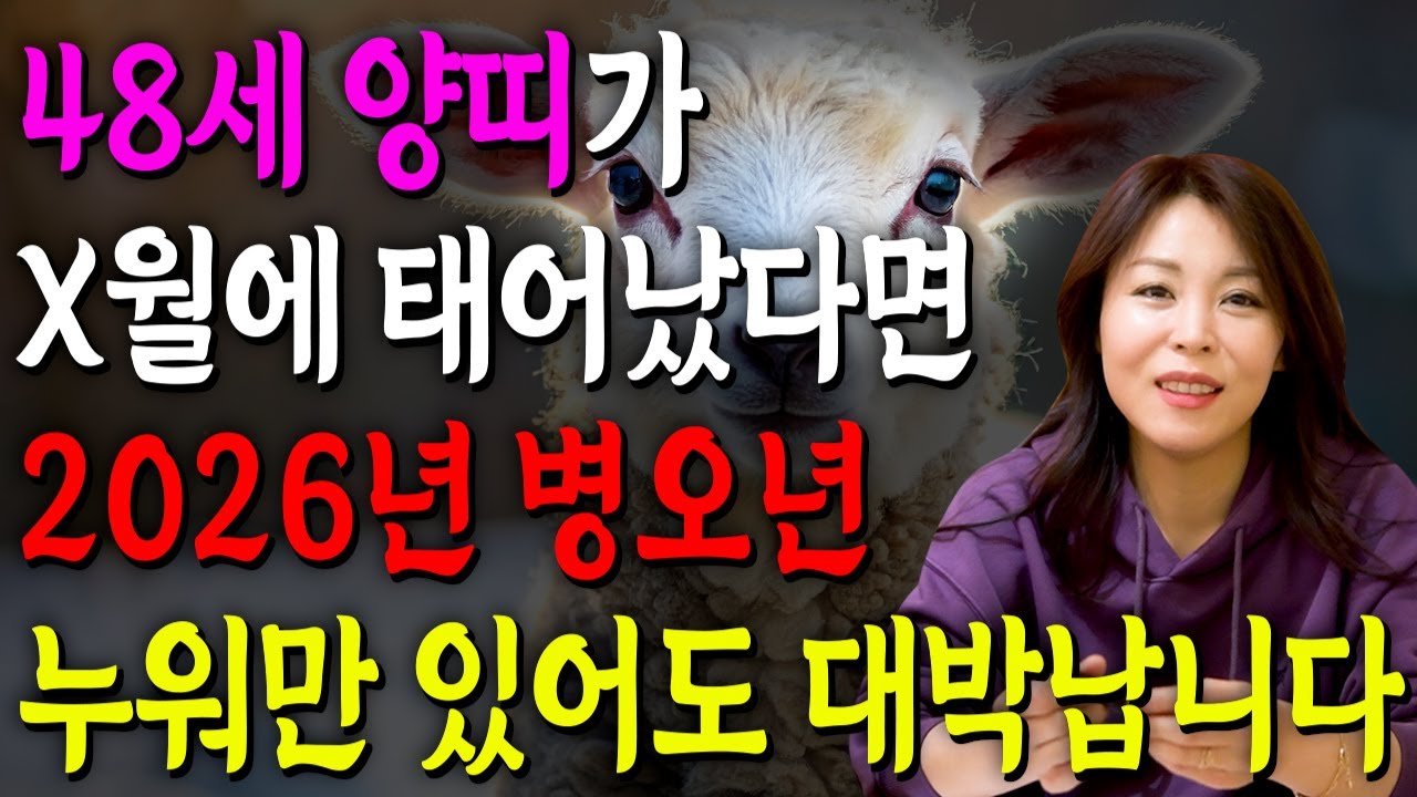 양띠 이렇게 됩니다..!! 2026년 1979년생 48세 양띠운세 배신당했던 모든날을 보답받습니다! 79년생 양띠의 운명과 평생의 운세 / 2026년 병오년 48세 양띠 운세