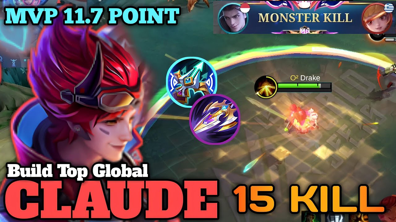 15 KILL!! Claude Meta Emblem Fighter Ga Ada Obat!! | Build Top Global Claude - MLBB