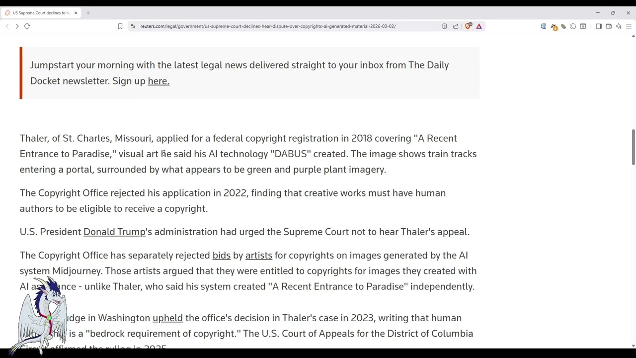 AI slop rejected for copyright by Supreme Court!