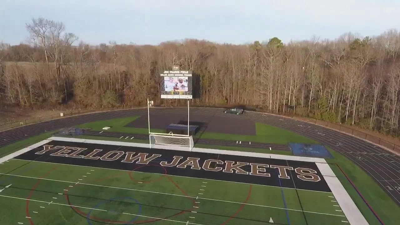 AERIAL: Radio takes his last lap along T.L. Hanna's football field.