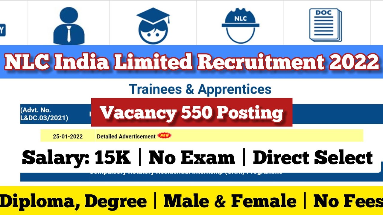 NLC India Limited Recruitment 2022 Tamil 550 Vacancy
