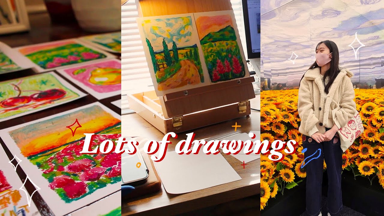 art vlog 🎨🌻 30 drawings in a week, oil pastels, Van Gogh exhibition, draw with me ~