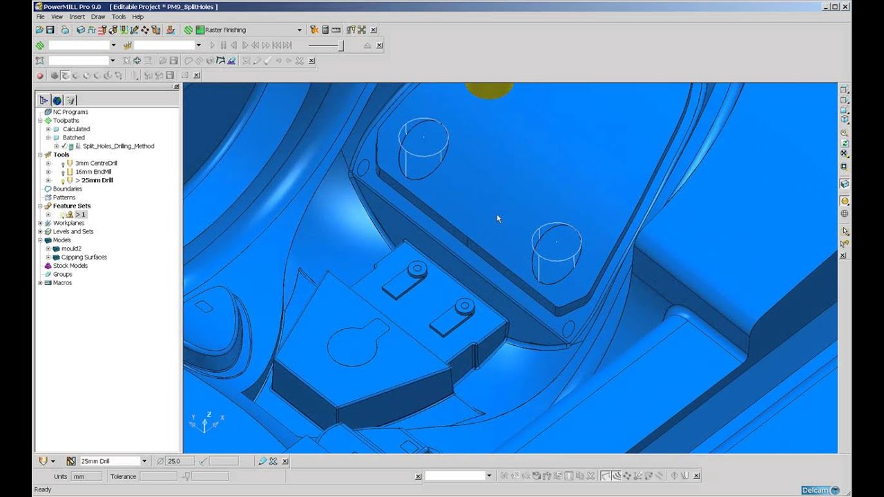 PowerMILL9 Split Holes at Surface Intersections
