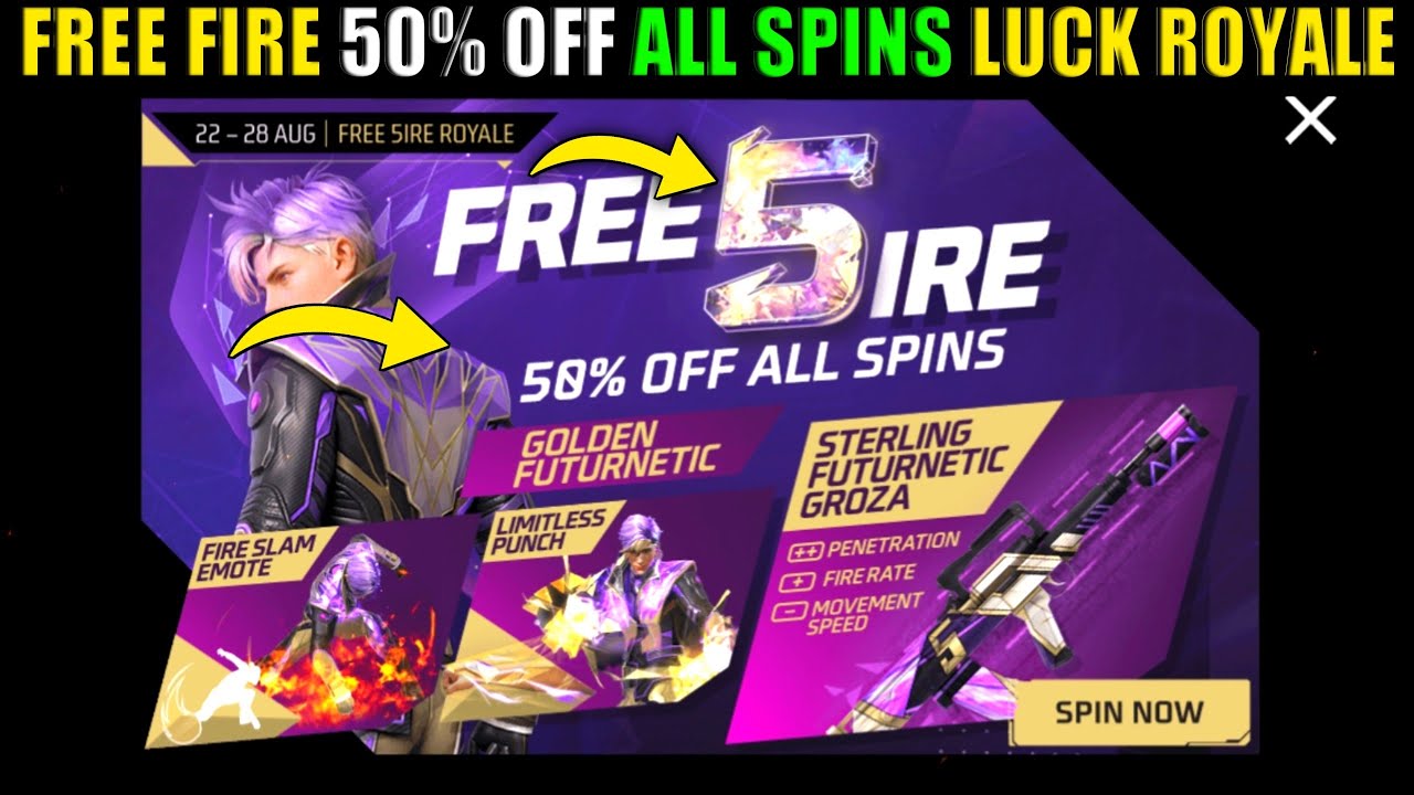 Free fire 50% Off All Spins Luck Royale | 50% Off All Spins Free fire