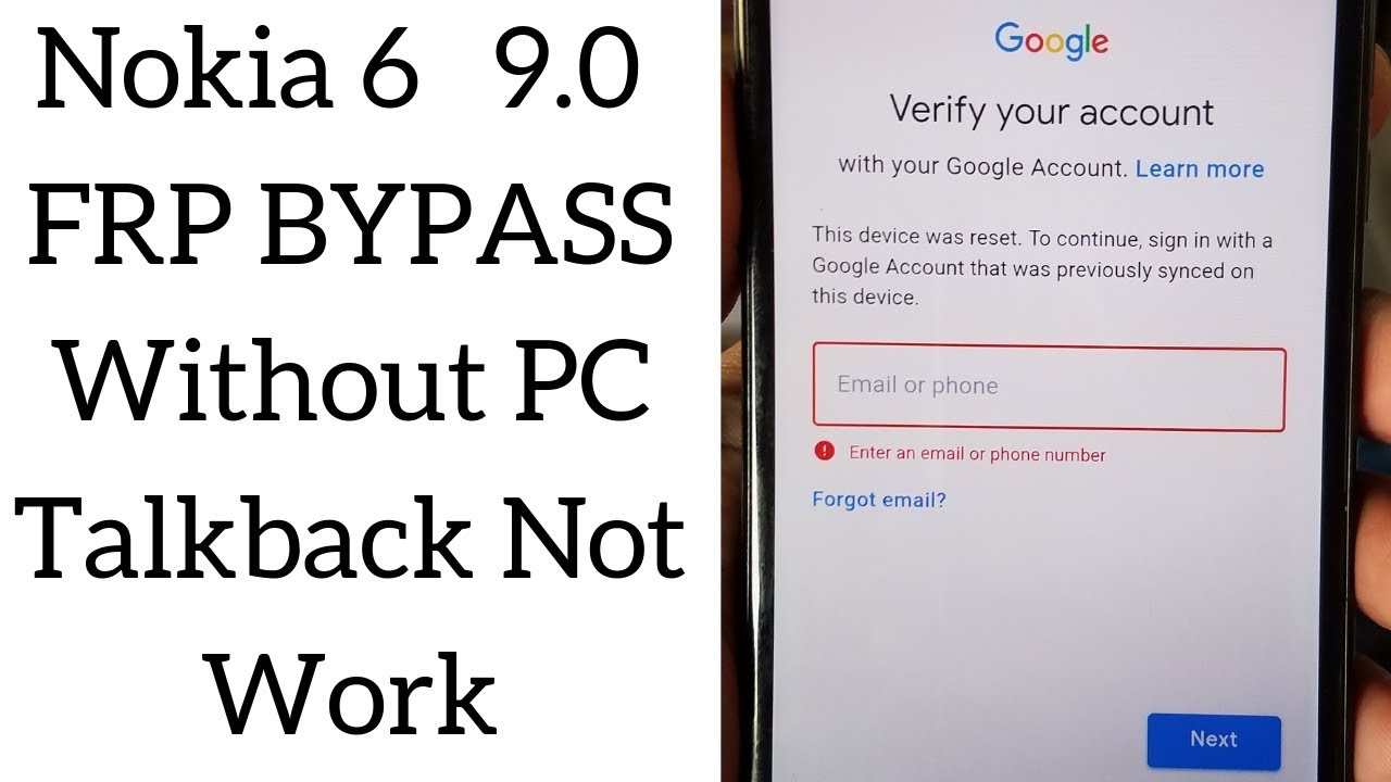 Nokia 6 TA-1021 9.0 FRP BYPASS Without PC Talkback Not Work