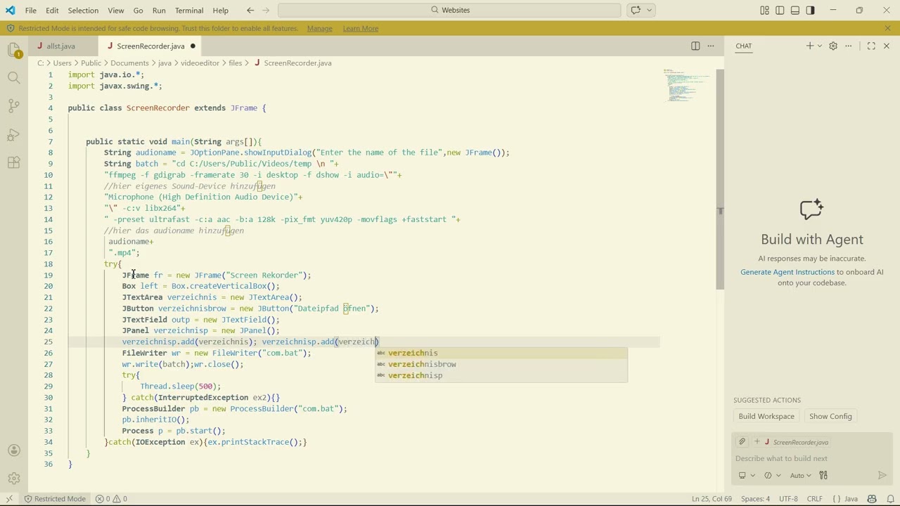 Wie man einen Bildshirmrekorder mit java und ffmpeg macht