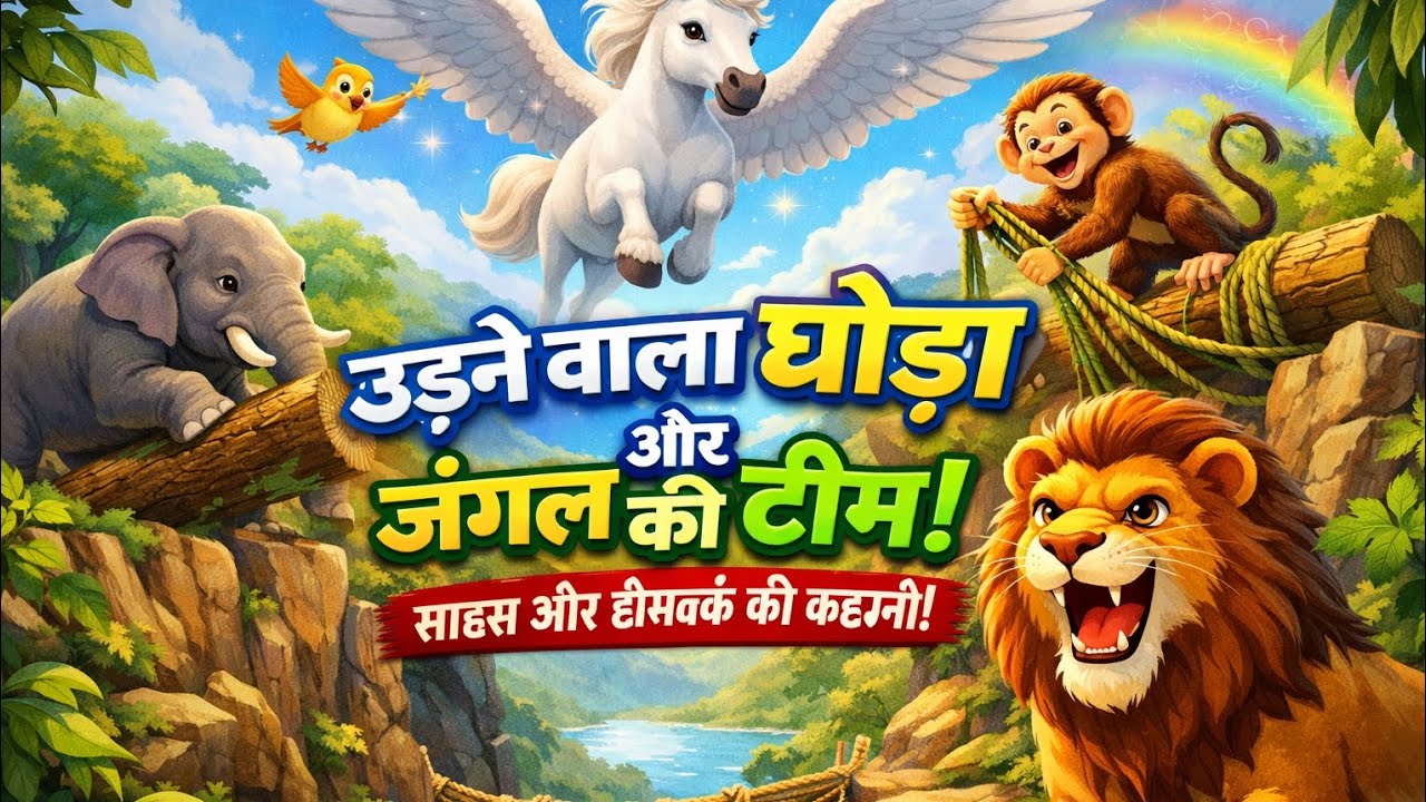“Udne Wala Ghoda Aur Jungle Ki Team 🐎🦁 | Magical Animal Adventure Story for Kids | Hindi Kahani”