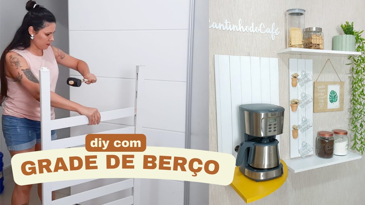 Fiz um cantinho do café diy com grade de berço  Decoração barata e simples!