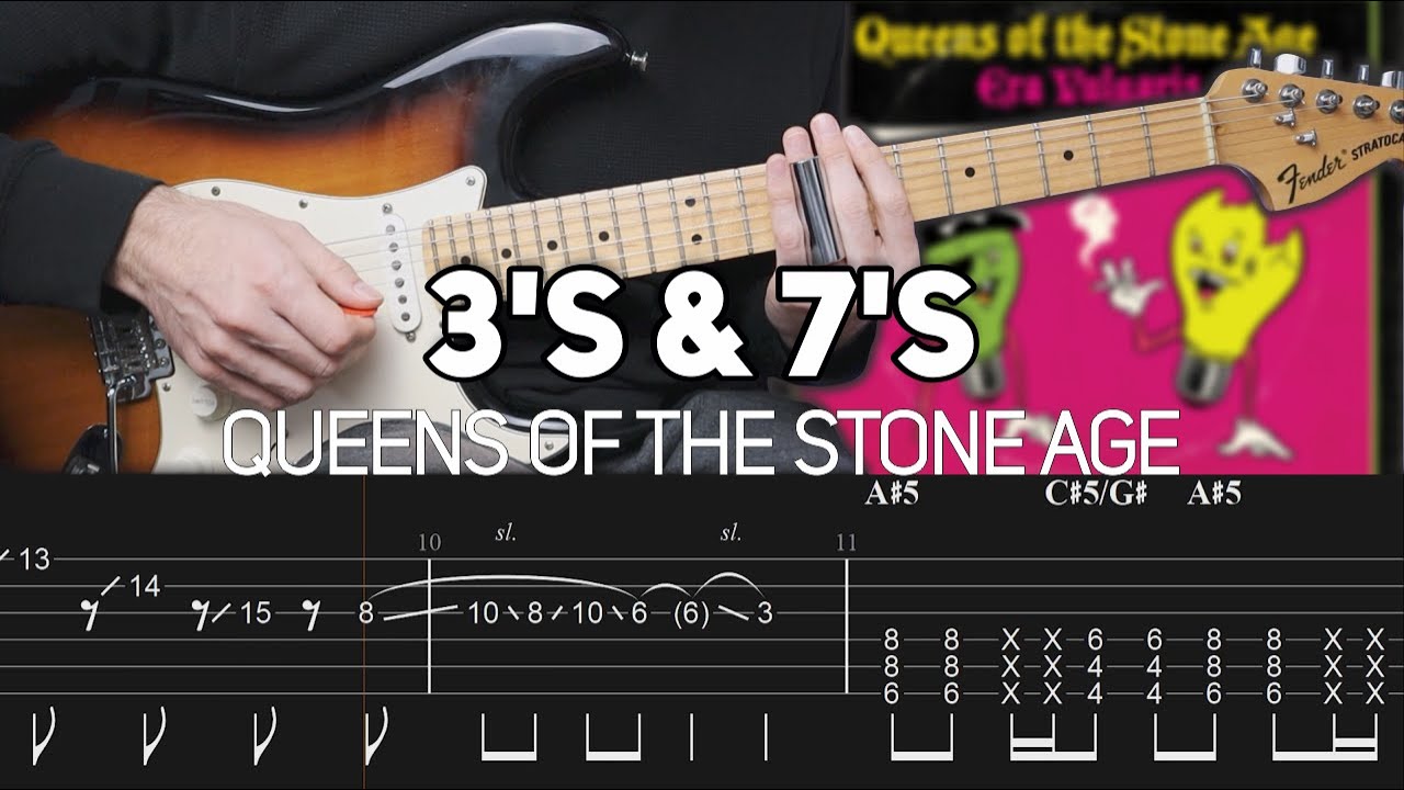 Queens Of The Stone Age - 3's & 7's (Guitar lesson with TAB) - STANDARD TUNING