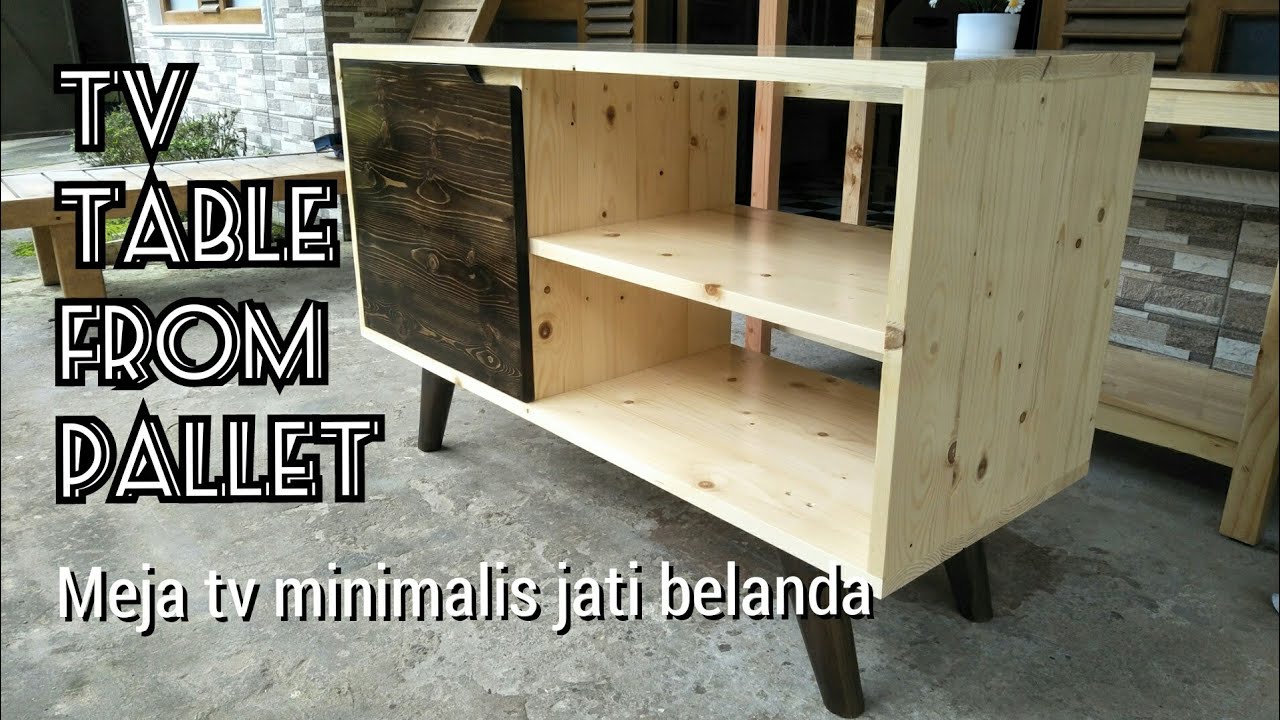 easy to making tv table / tv stand from pallet - membuat meja tv minimalis bahan jati belanda