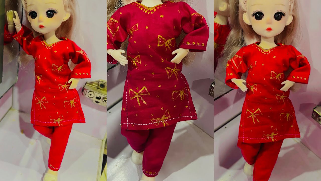 DIY_ Pink kmeez slwar fabric painted for barbie|| barbie doll dress||Kiran'sDoll
