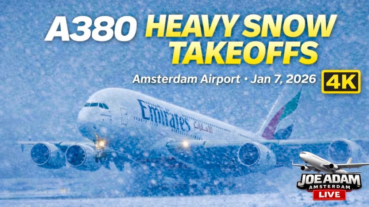 4K Heavy Snow Takeoffs at Amsterdam Schiphol ❄️ | A380 & Heavy Jets in Winter Operations