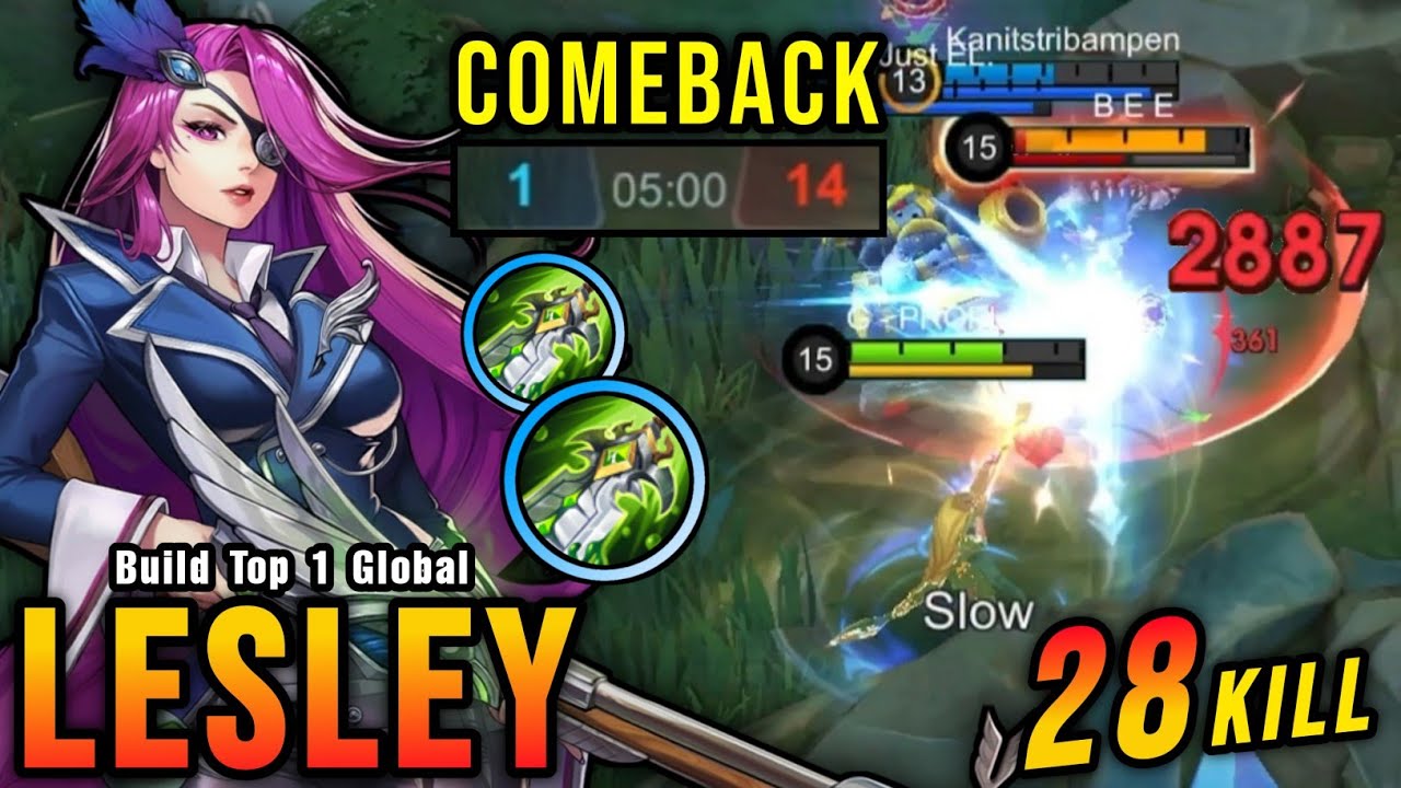 COMEBACK!! 28 Kills Lesley Carry The Game!! - Build Top 1 Global Lesley ~ MLBB