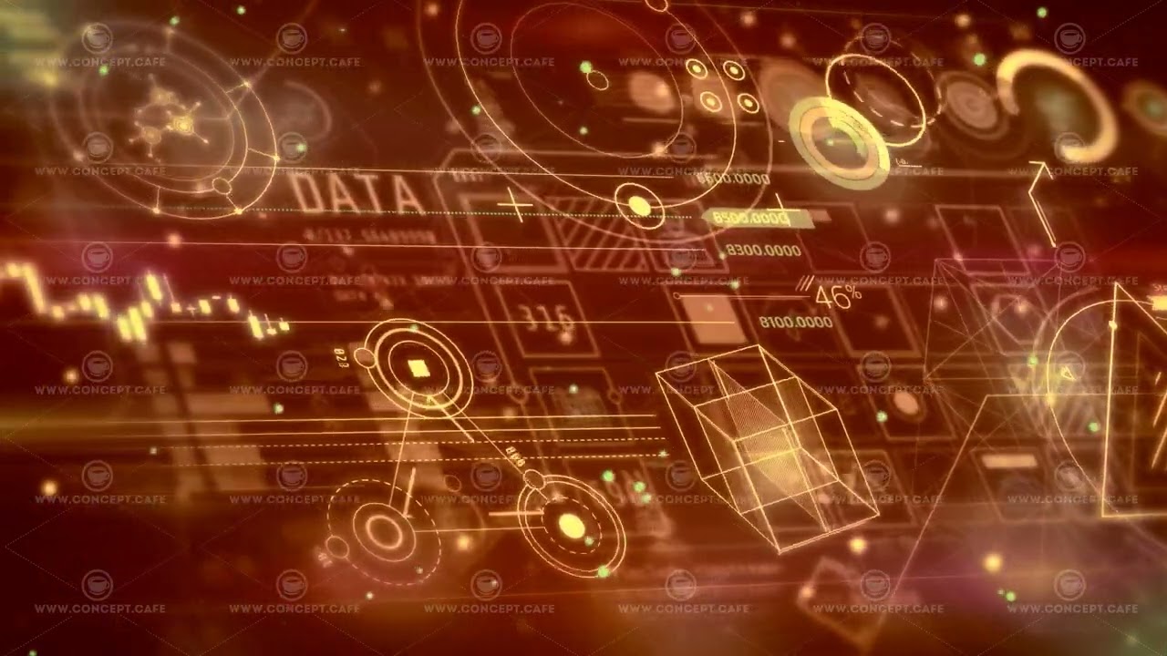 Animated abstract infographic wall with bitcoin data
