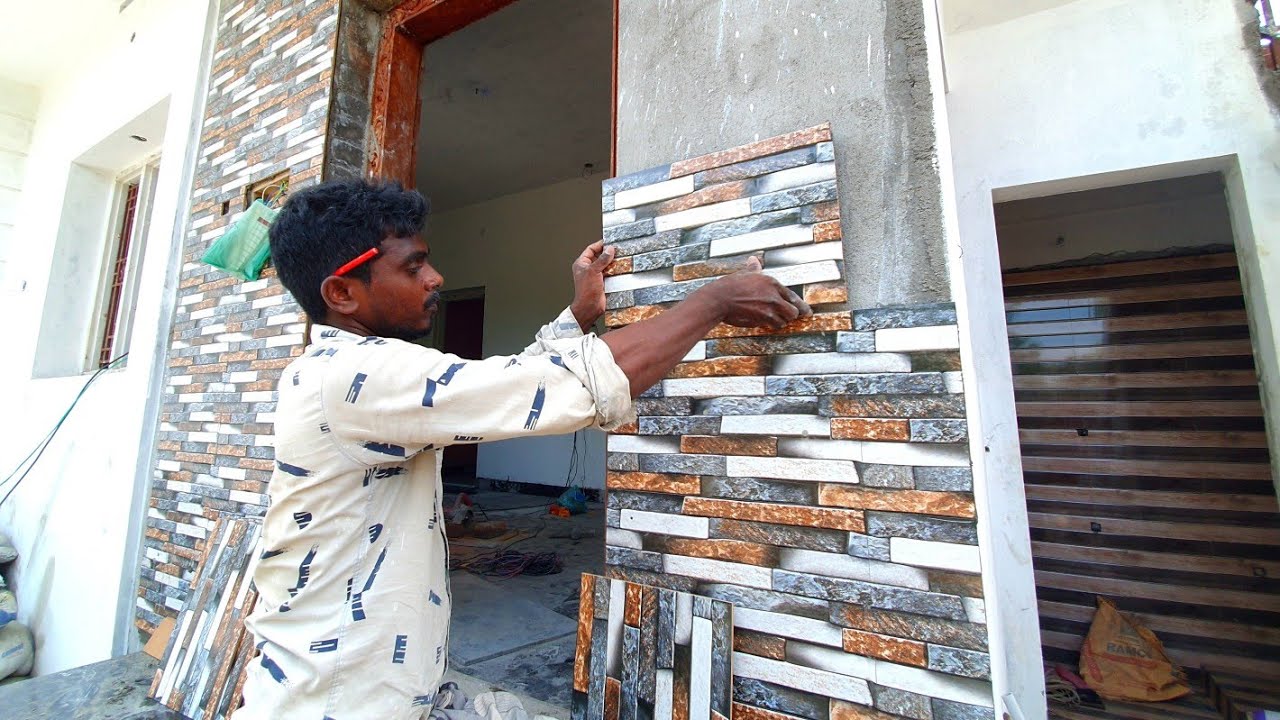 Wall Tile Techniques_Portico 3D Front Wall Tile design installation with Perfect|Wall Tile design