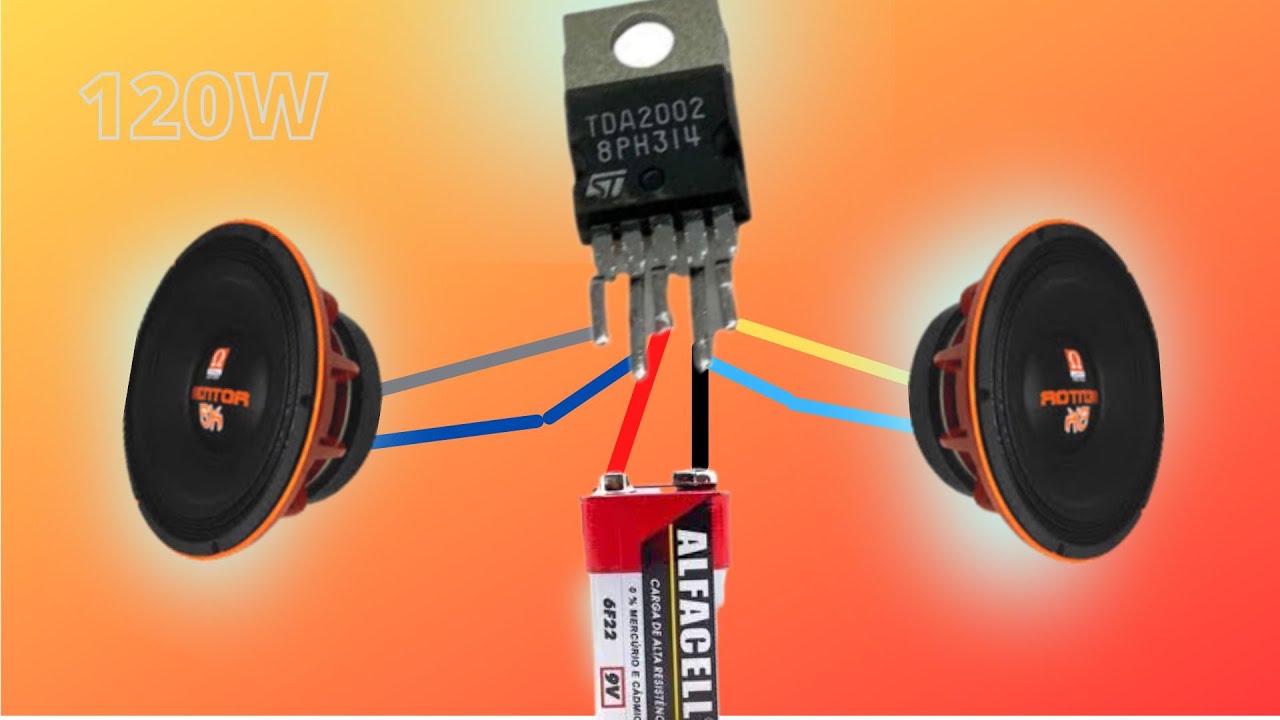 Amplificador ultrabaixo potente fa&ccedil;a voc&ecirc; mesmo TDA2002, circuito simples.