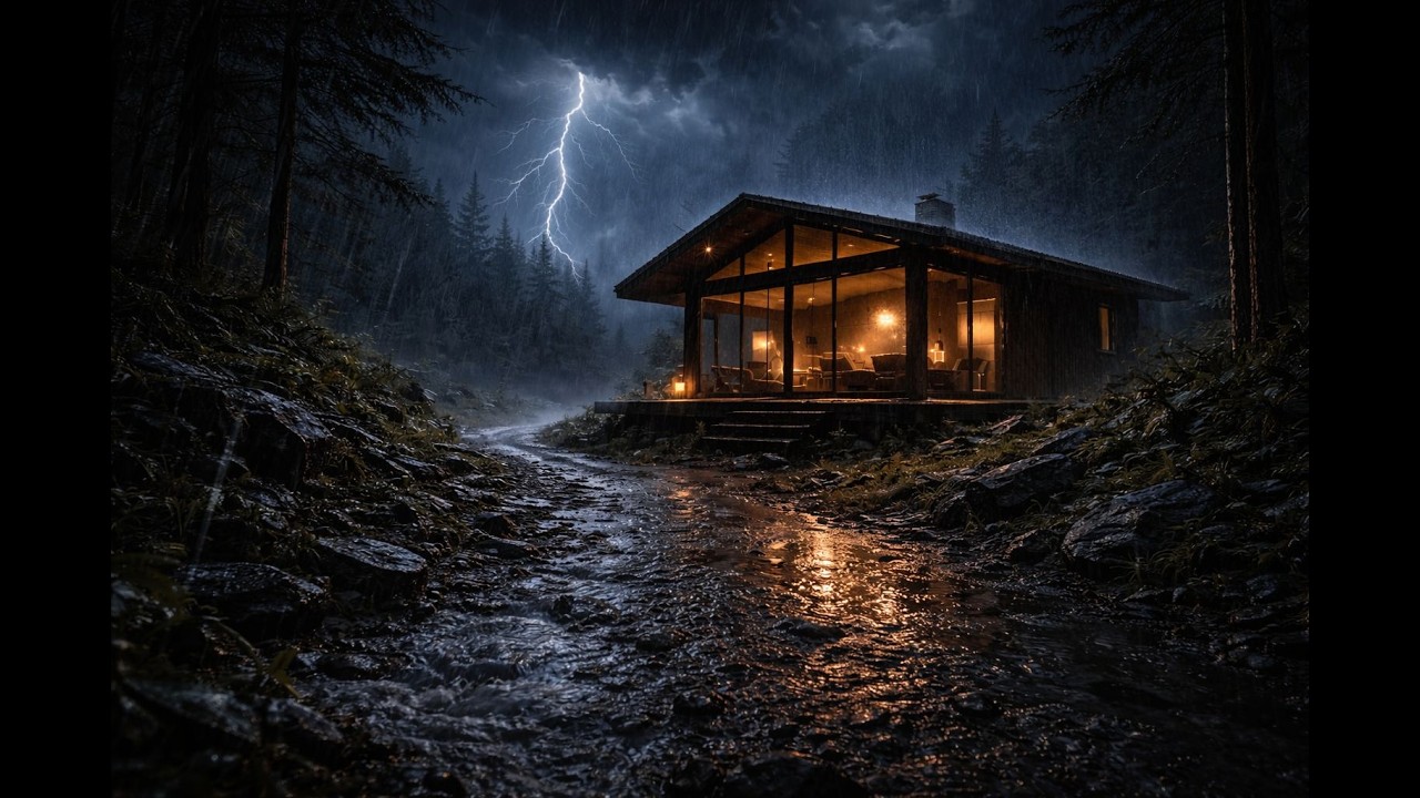 Sleep in 5 Minutes ⚡ Heavy Rain & Thunderstorm at Cozy Cabin | Deep Sleep Sounds 3 Hours