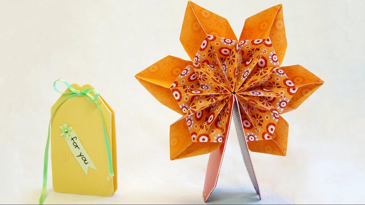 mini Pop Up Karte Stern - Blume mit Origami-Modulen basteln