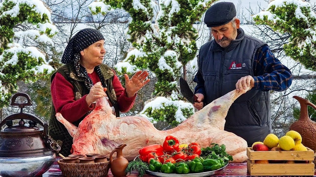 Зима в азербайджанской деревне | Бабушка и дедушка готовят буглуму😋