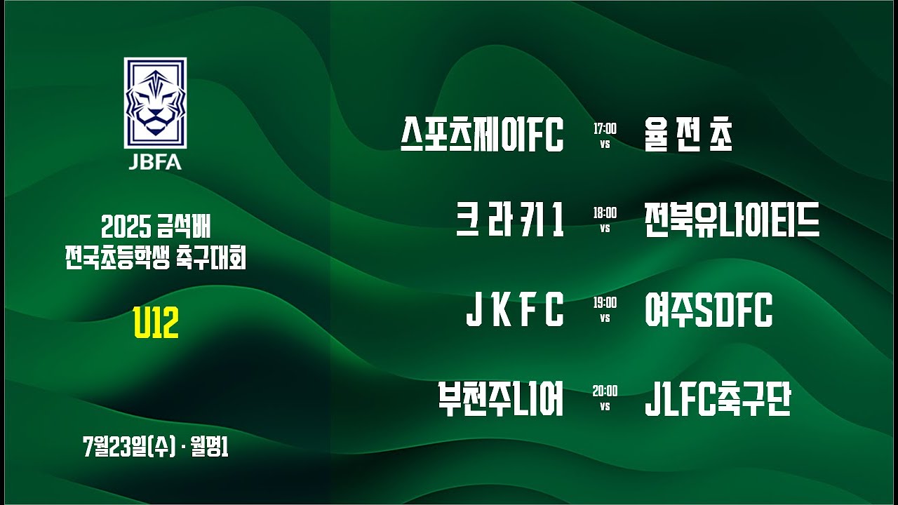 [2025금석배초등U12 0723] 스포츠제이FC vs 율전초 / 크라키1 vs 전북유나이티드 / JKFC vs 여주SDFC / 부천주니어 vs JLFC축구단