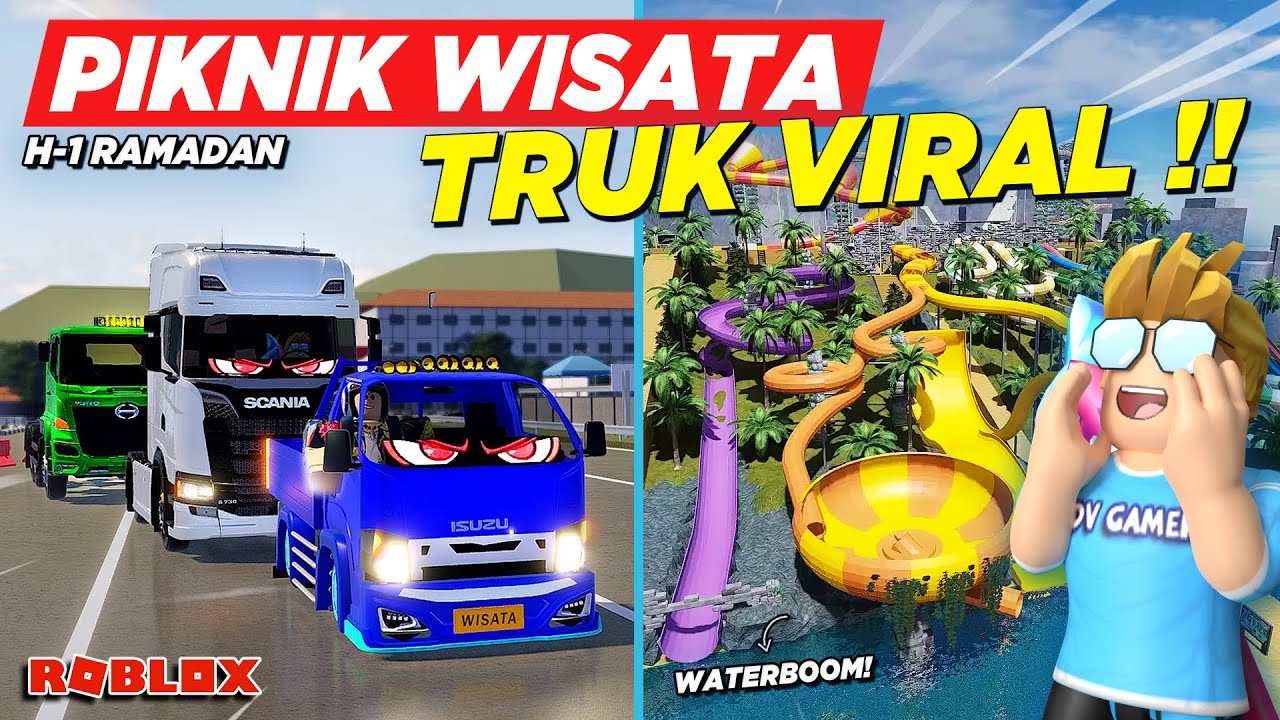 WISATA TRUK TELOLET BASURI VIRAL KE WATERBOOM SEBELUM RAMADAN !! ROLEPLAY BUS INDONESIA - Roblox