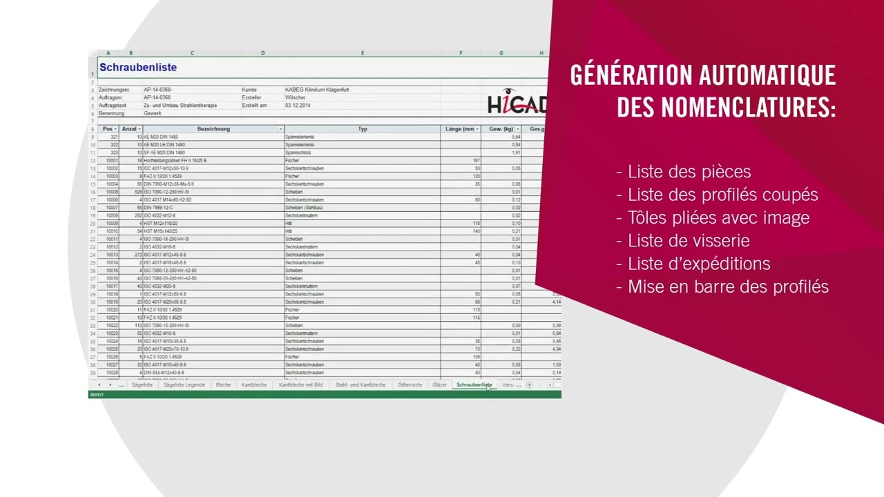 Plans de fabrication et nomenclatures | HiCAD Charpente métallique