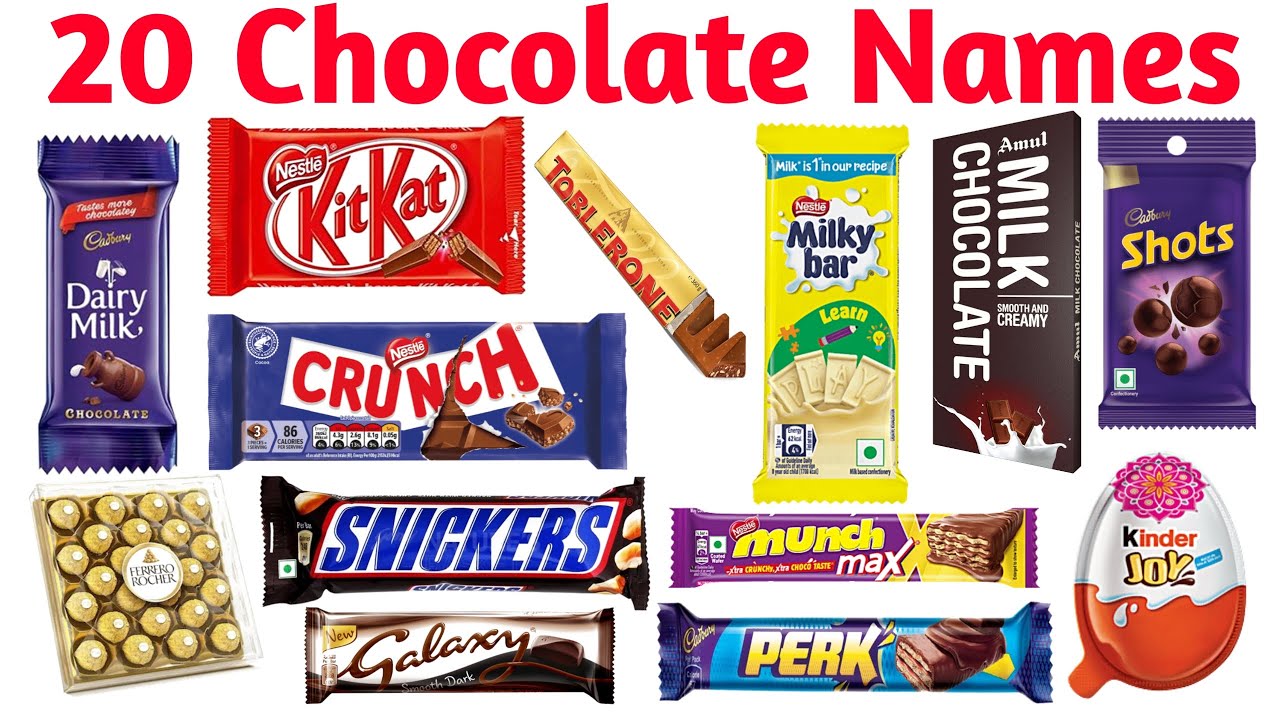 20 Chocolates Names | बच्चों सीखें 20 Chocolate Names in English & Hindi | Kids Educational Video