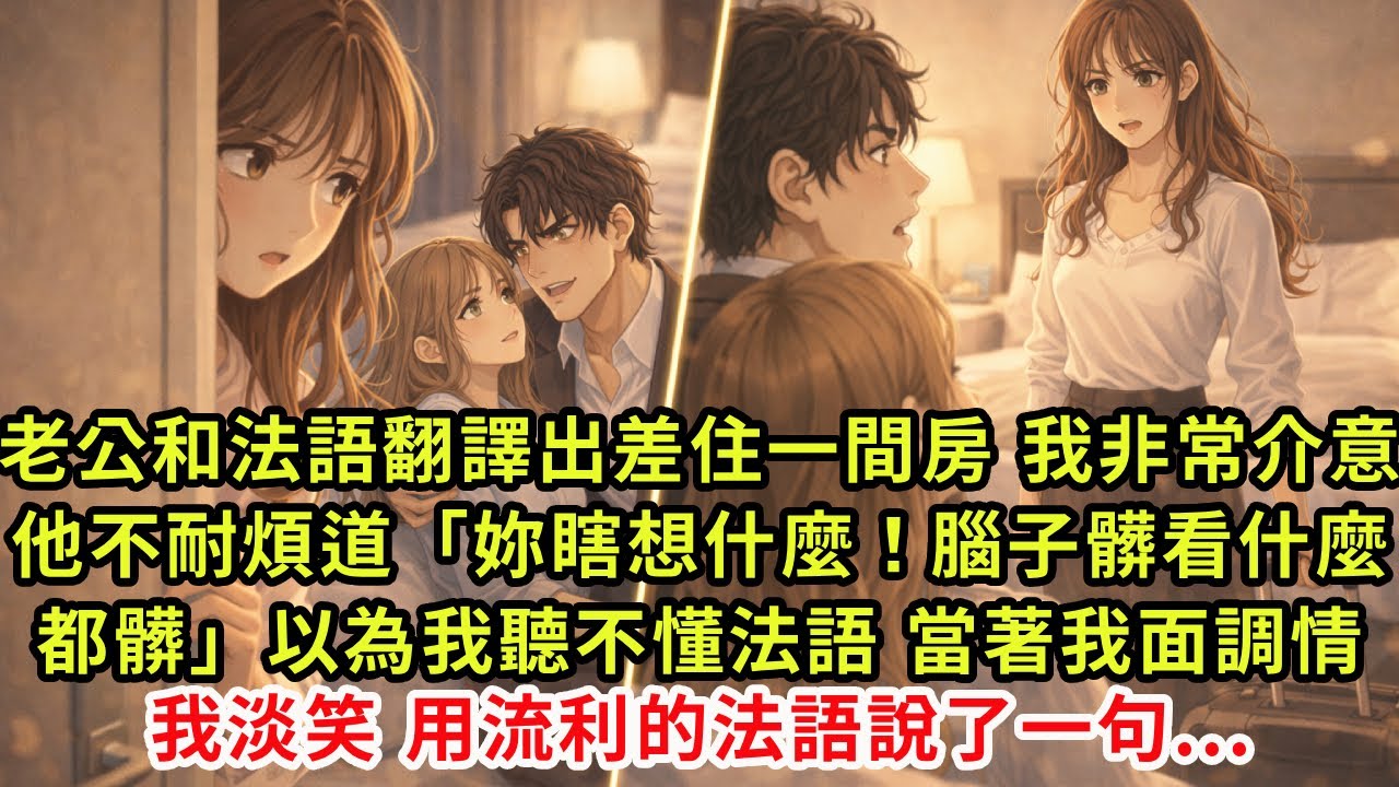 老公和法語翻譯出差住一間房。我非常介意，他不耐煩道「妳瞎想什麼！腦子髒看什麼都髒」以為我聽不懂法語，當著我面調情。我淡笑，用流利的法語說了一句…