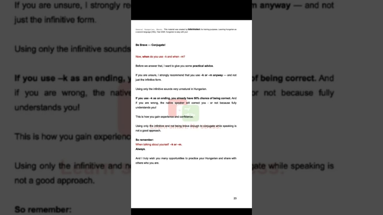 Free Sample from My Ebook &ldquo;General Hungarian&rdquo; HUNGARIAN PRESENT TENSE 04 #ytshorts