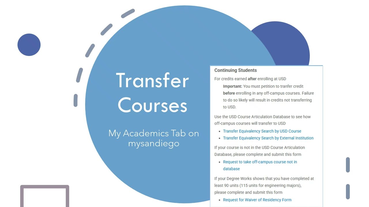 Transferring Courses to USD