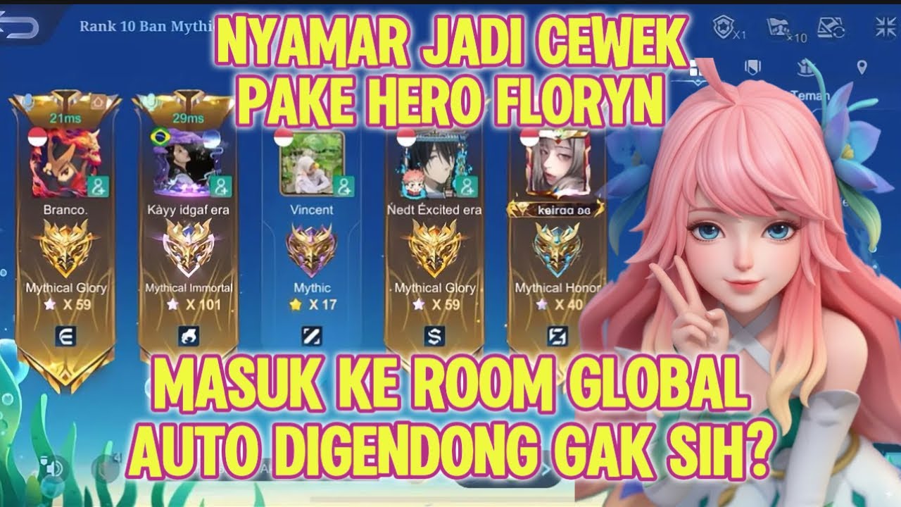 PRANK JADI CEWEK PAKE HERO FLORYN MASUK KE ROOM GLOBAL AUTO DIGENDONG PARA  🐊 GAK SIH?