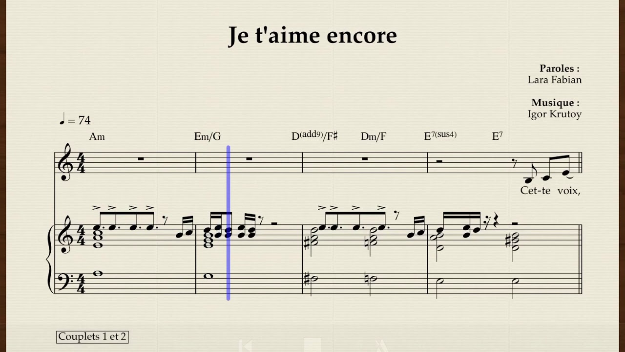 Je t’aime encore - Lara Fabian - Partition - Piano