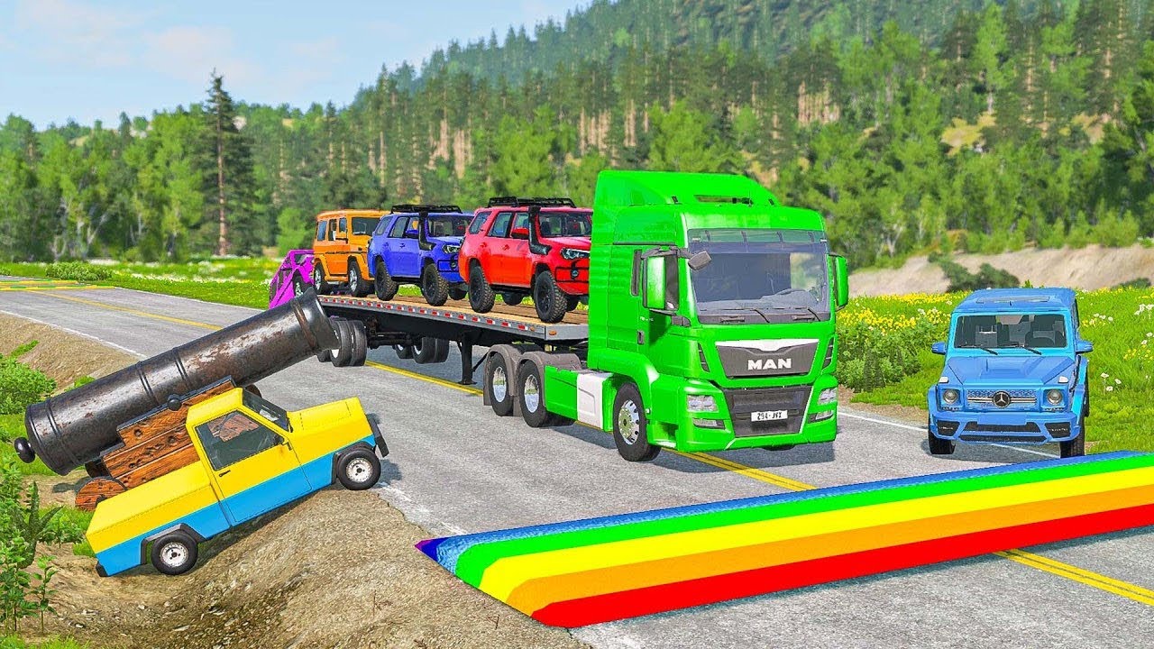 Flatbed Truck Mcqueen #71 | Transportation with Truck - Pothole vs Car - Beamng.Drive