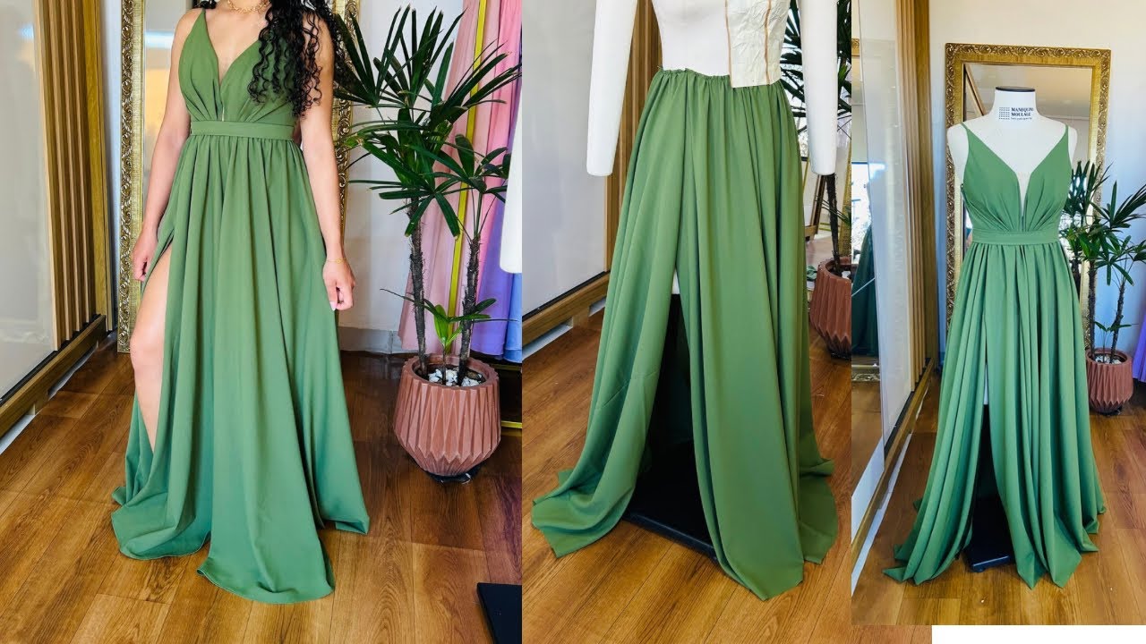 Como cortar saia godê com fenda para vestido de festa