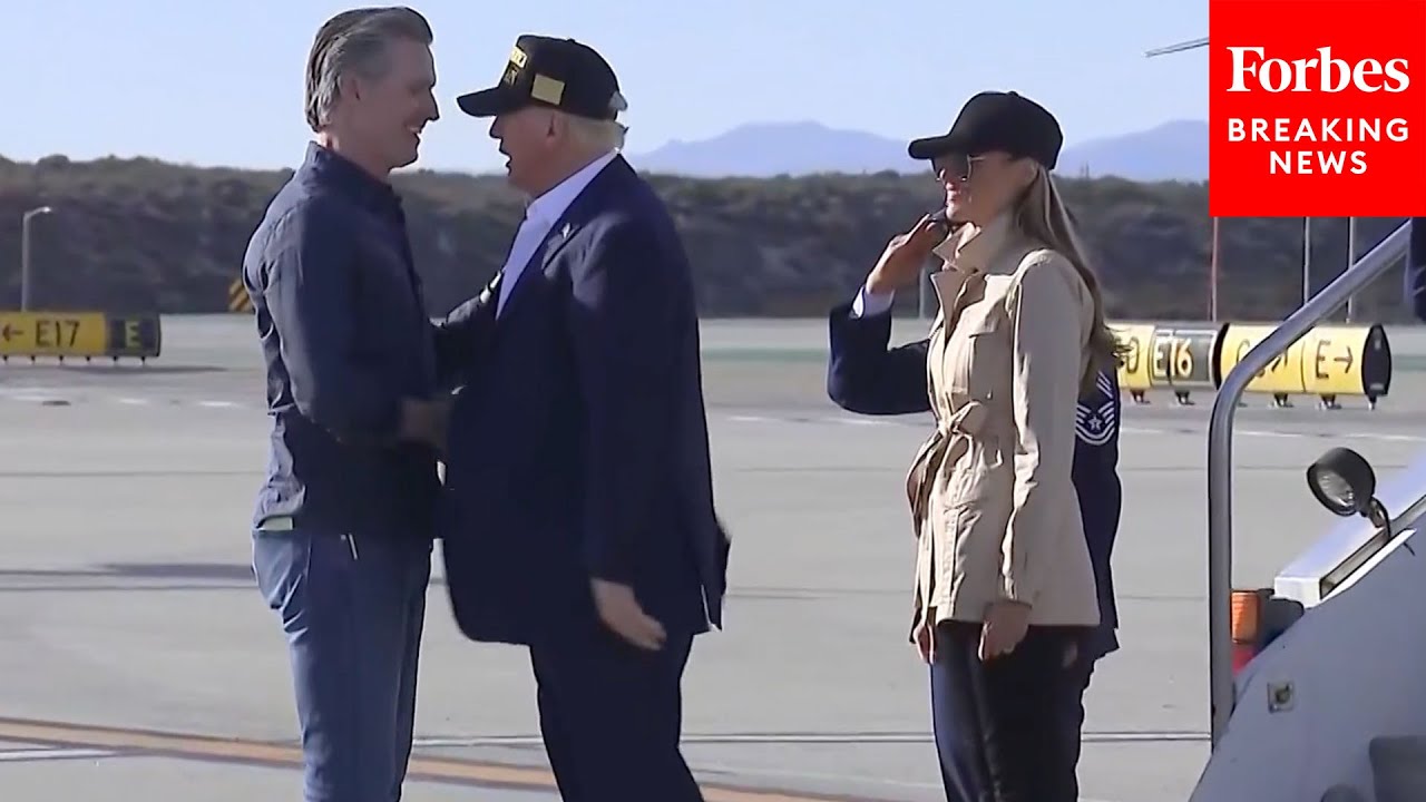 BREAKING NEWS: Trump Embraces Gavin Newsom After He And Melania Arrive In Los Angeles, California