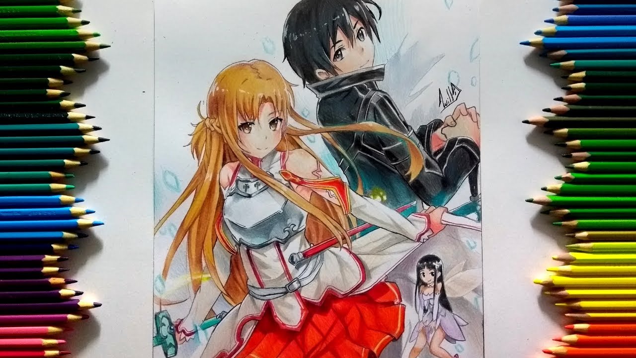 Drawing - Asuna,Kirito and Yui ( Sword art online ) [ ソードアート・オンライン ]