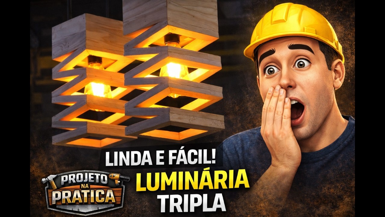 Lumin&aacute;ria Tripla de Madeira | Projeto DIY Simples e Moderno