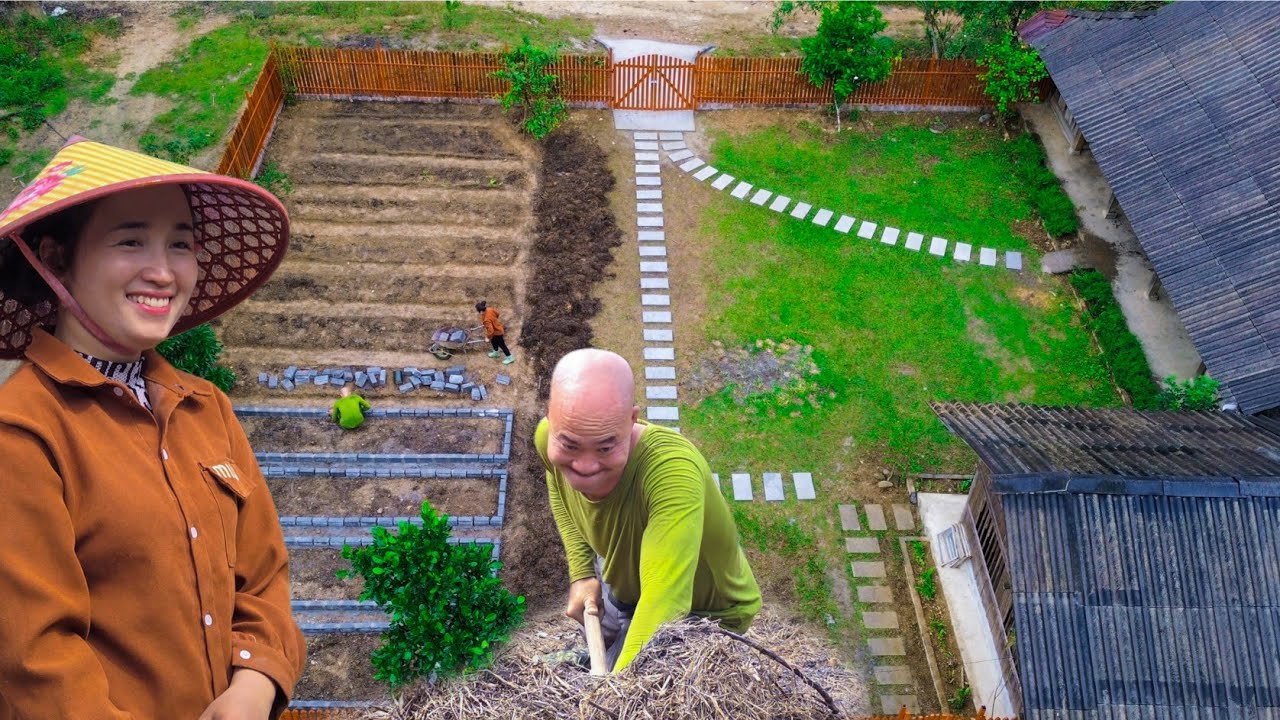 They were very excited in their garden: the paths and vegetable beds in the yard.