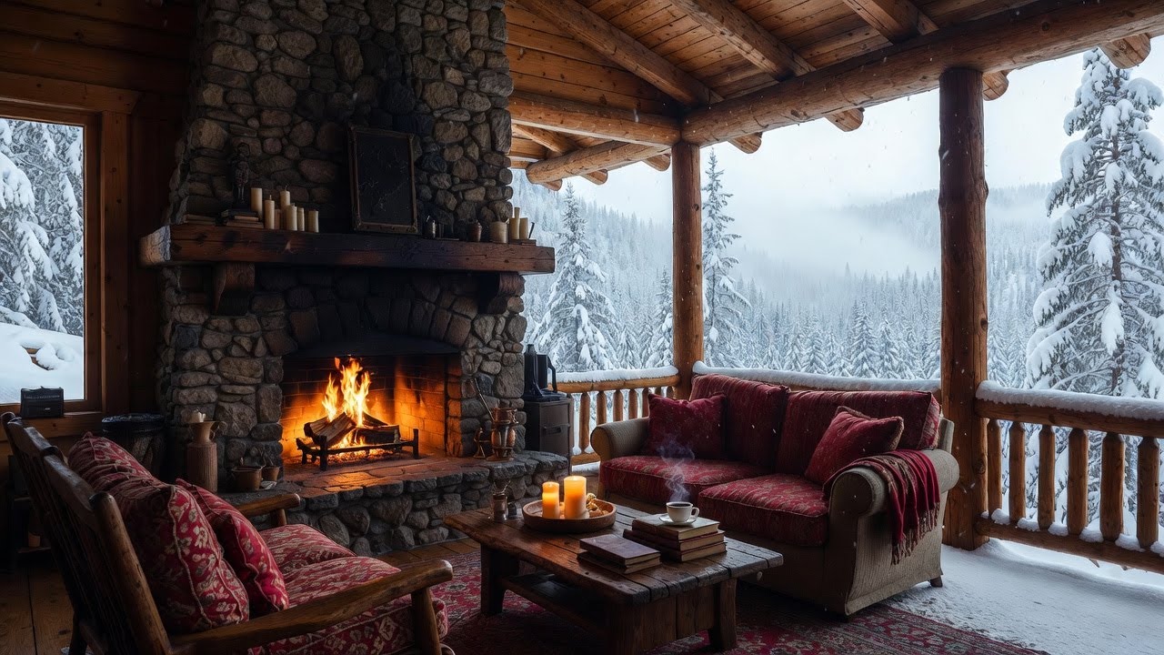 Cozy Winter Coffee Shop ❄️ Smooth Jazz and Fireplace for Focus & Work