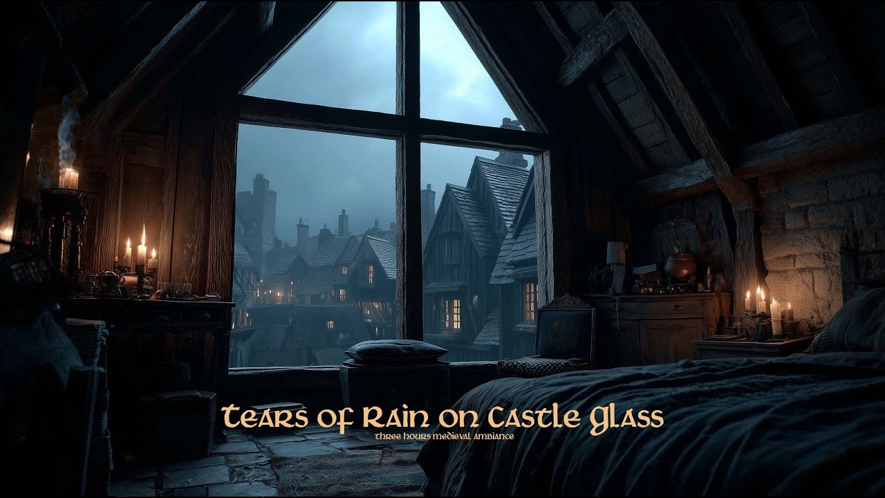 Rain Sounds Outside the Window | Medieval Night Soundscape