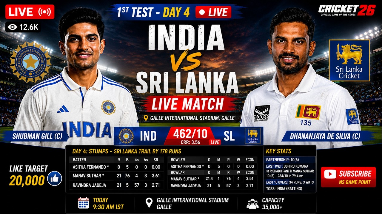 IND vs SL LIVE 🔴 1st TEST | INDIA vs SRI LANKA LIVE MATCH | Cricket 26 LIVE | Day 4 #shorts PART-2