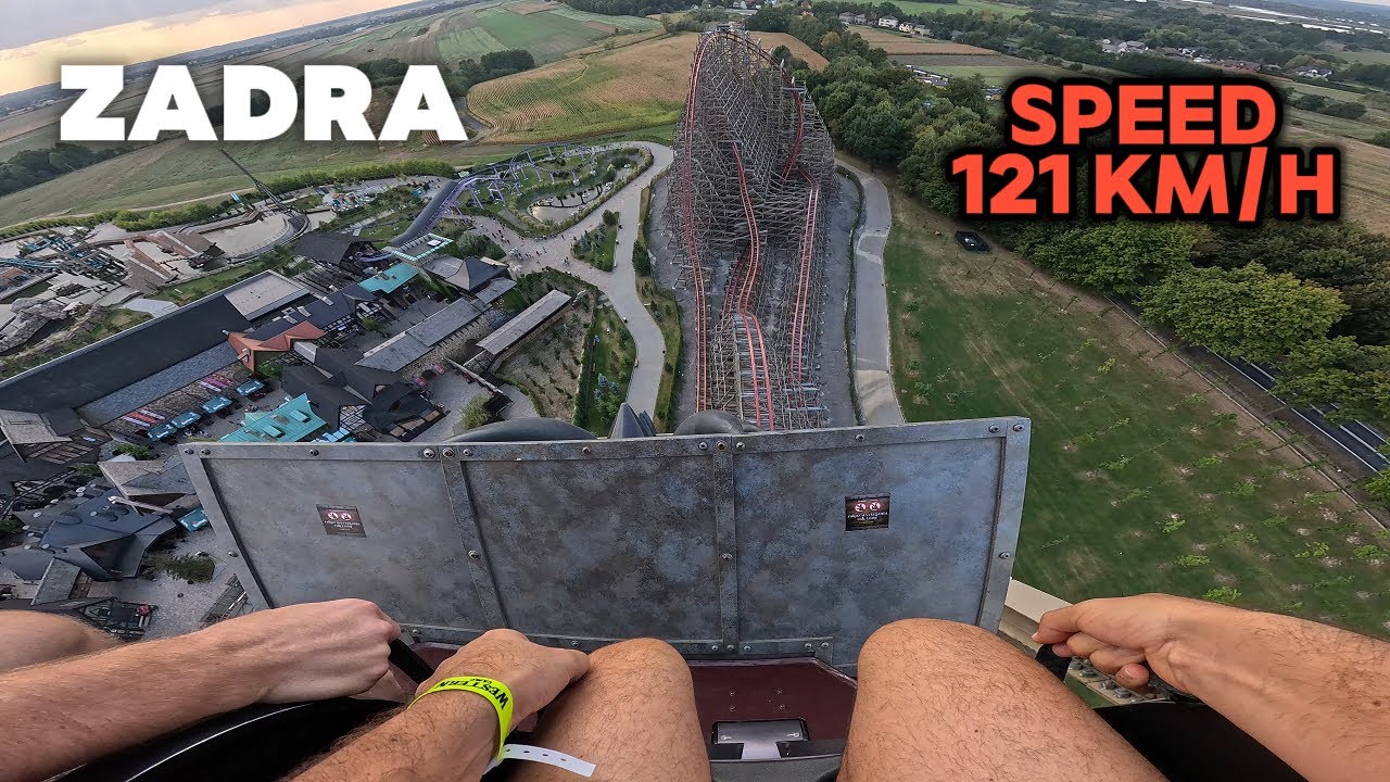 ZADRA The Biggest Wooden Roller Coaster in the World Energylandia Poland POV 4k video, Front seat