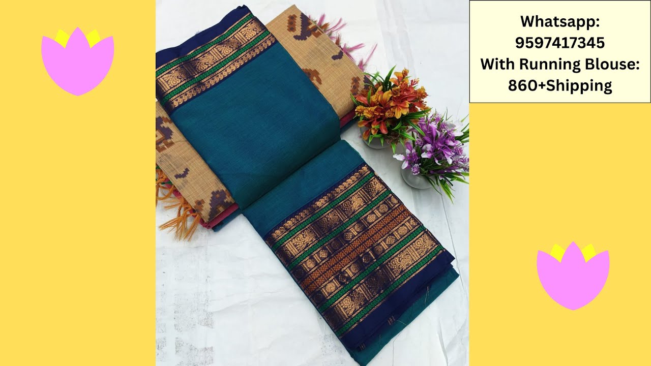 Chettinad Handloom Cotton Saree with Running Blouse Video 45|Rs.860+Shipping|WhatsApp-9597417345