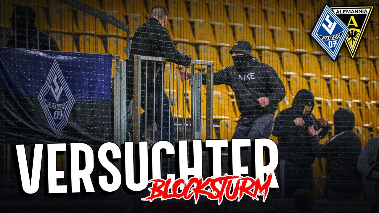 Angriffsversuch von vermummten Aachen-Fans auf Mannheim-Block!
