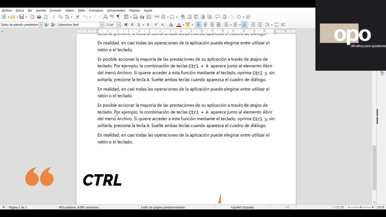 Atajos de teclado en Libre Office Writer Septiembre 2021