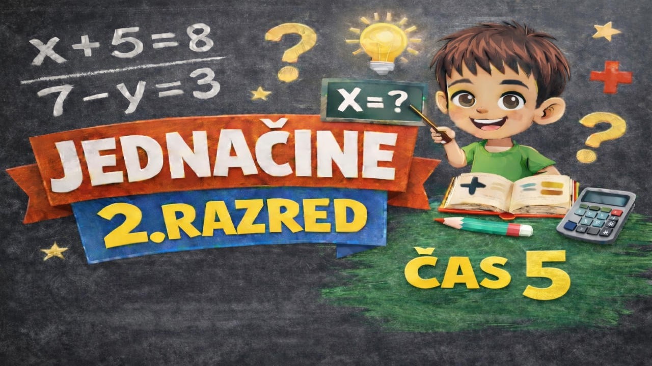 JEDNAČINE ZA 2. RAZRED - vežbanje (+X) - (čas 5.) | Matematika za drugi razred osnovne škole