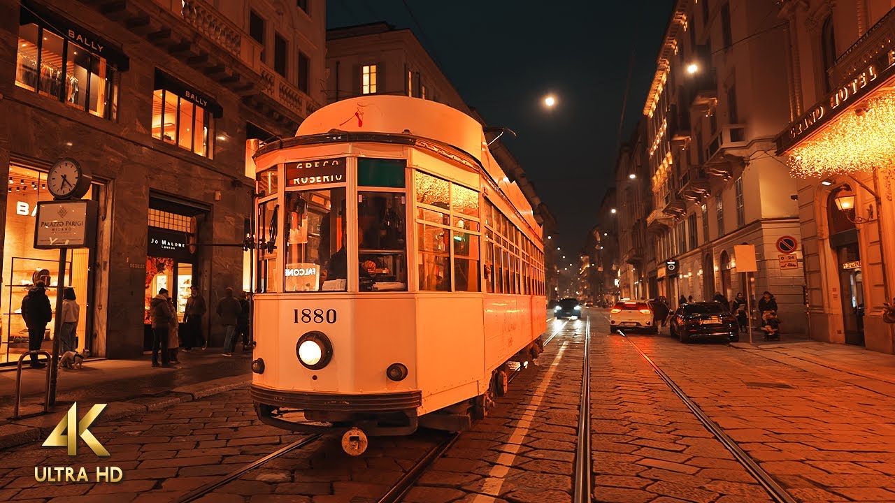 Relaxing Night Walk in Milan, Italy • 4K ASMR
