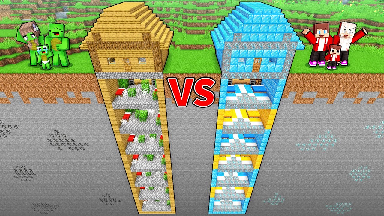 Mikey Family POOR vs JJ Family RICH Skyscraper Under The House in Minecraft (Maizen)