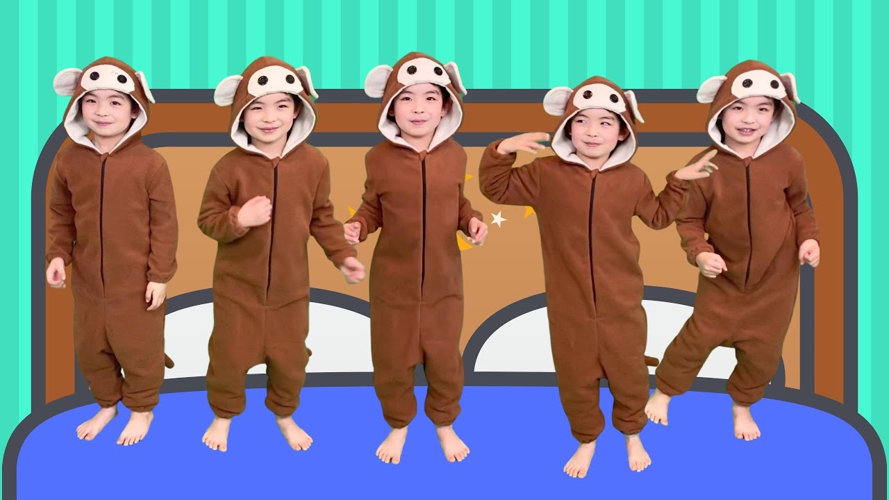 Five Little Monkeys ♪ ファイブリトルモンキーズ【英語のうた | 子供うた | キッズ英会話 | Landy & Katy Channel】
