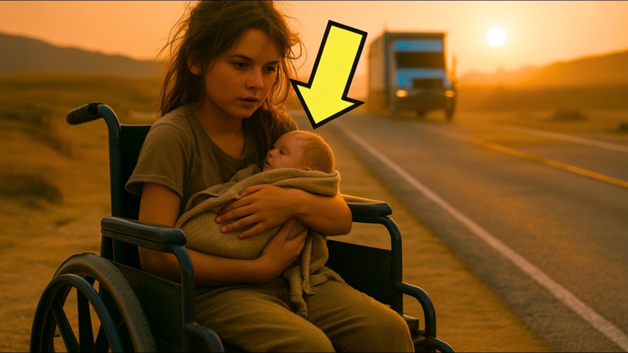 ALLEIN AUF DER STRASSE SCHÜTZT MÄDCHEN IM ROLLSTUHL IHR BABY… BIS EIN LKW FAHRER KOMMT